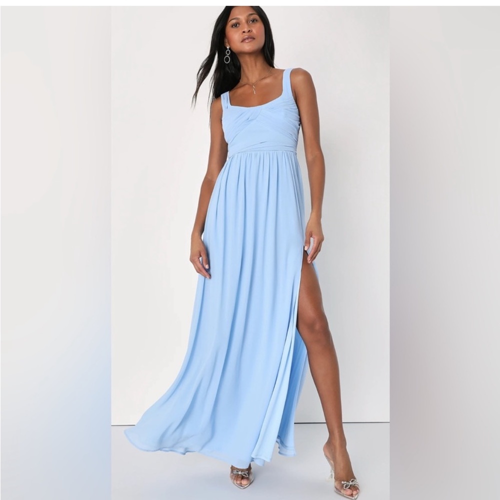 Lulu's Light Blue Maxi Dress with Side Slit